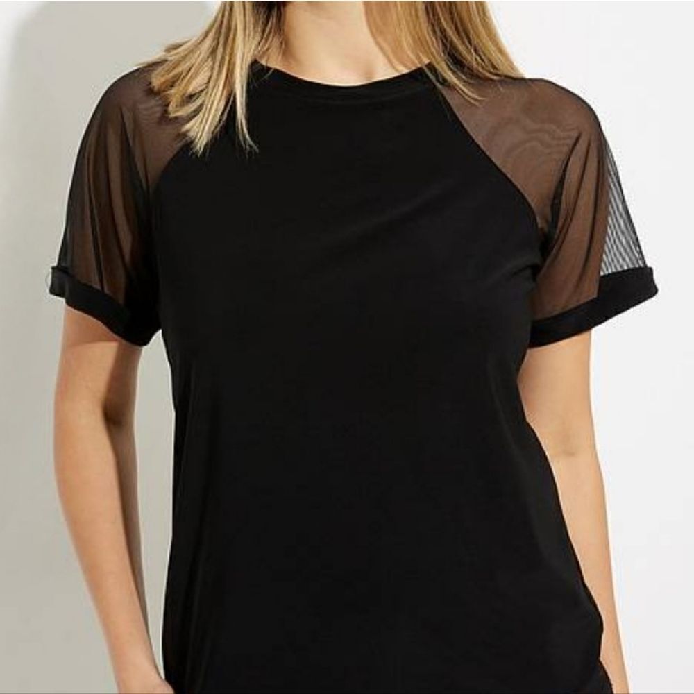Women's Black Mesh Short Sleeve Pullover Top